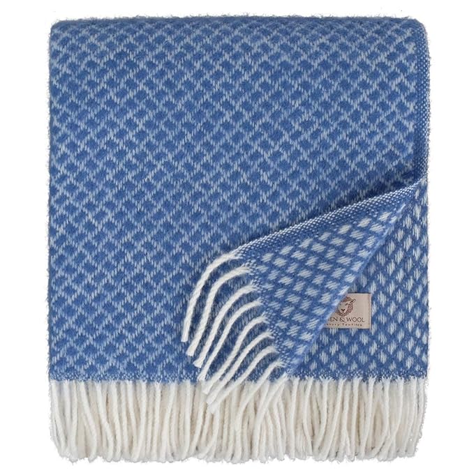 Linen & Cotton Luxus Kuschelige, Schöne und Warme Decke Wolldecke Wohndecke Kuscheldecke Sofia - 100% Reine Neuseeland Wolle,