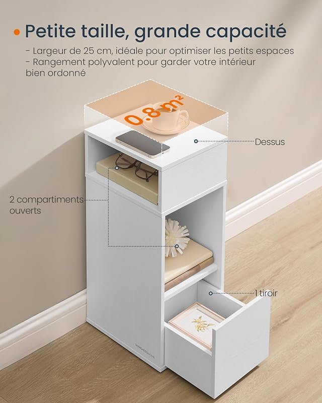 Table de Chevet Snapsemble, avec Tiroir, 30 x 25 x 59,4 cm
