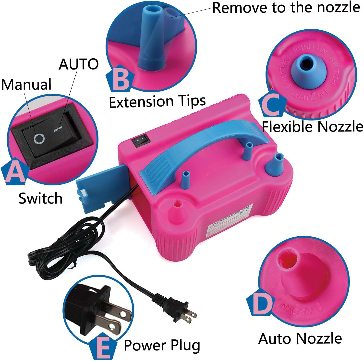 214 Pcs Balloon Pump Set- Electric Air Balloon Blower Pump, Balloon Inflator 110V 600W Portable Dual Nozzles - Balloon Decorating Strip Kit for Arch Garland + 32Ft Balloon Tape Strip, 2 Tying Tool, 200 Dot Glue, 10 Ballon Flower Clip, 3 Rolls Colored Ribbon for Party Wedding Birthday Xmas Baby Shower DIY: Toys & Games