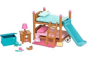 Li'l Woodzeez Bunk Beds Playset – Miniature Bedroom Furniture and Accessories – 18pc Toy Set with Bed, Toys, Book, and More – Gifts for Kids Age 3+