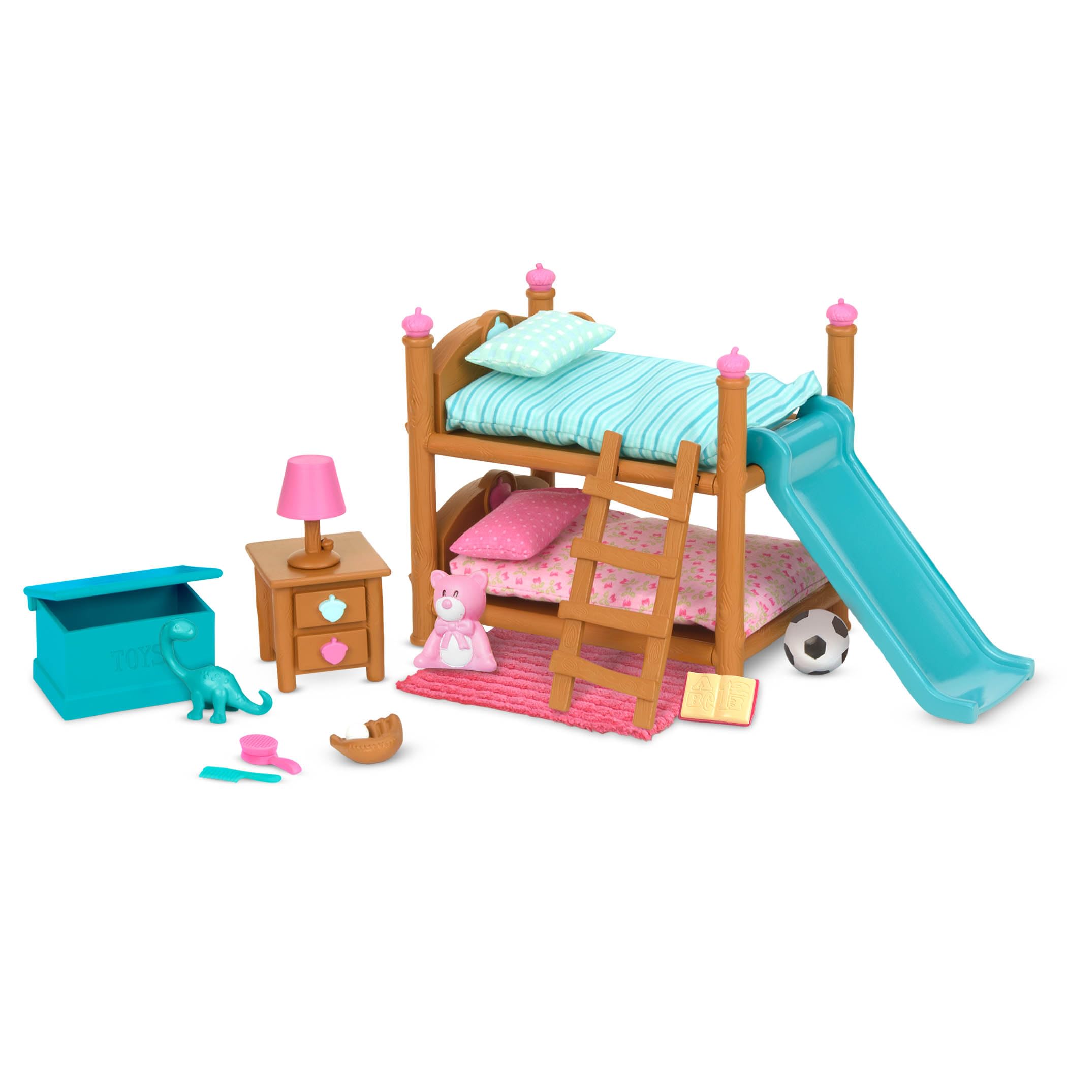 Li'l Woodzeez – Bunk Beds Playset with Miniature Bedroom Furniture & Accessories – 18 Pieces Toy Set Includes Bed, Toys, Book & More – Fun Gift for 3+ Years