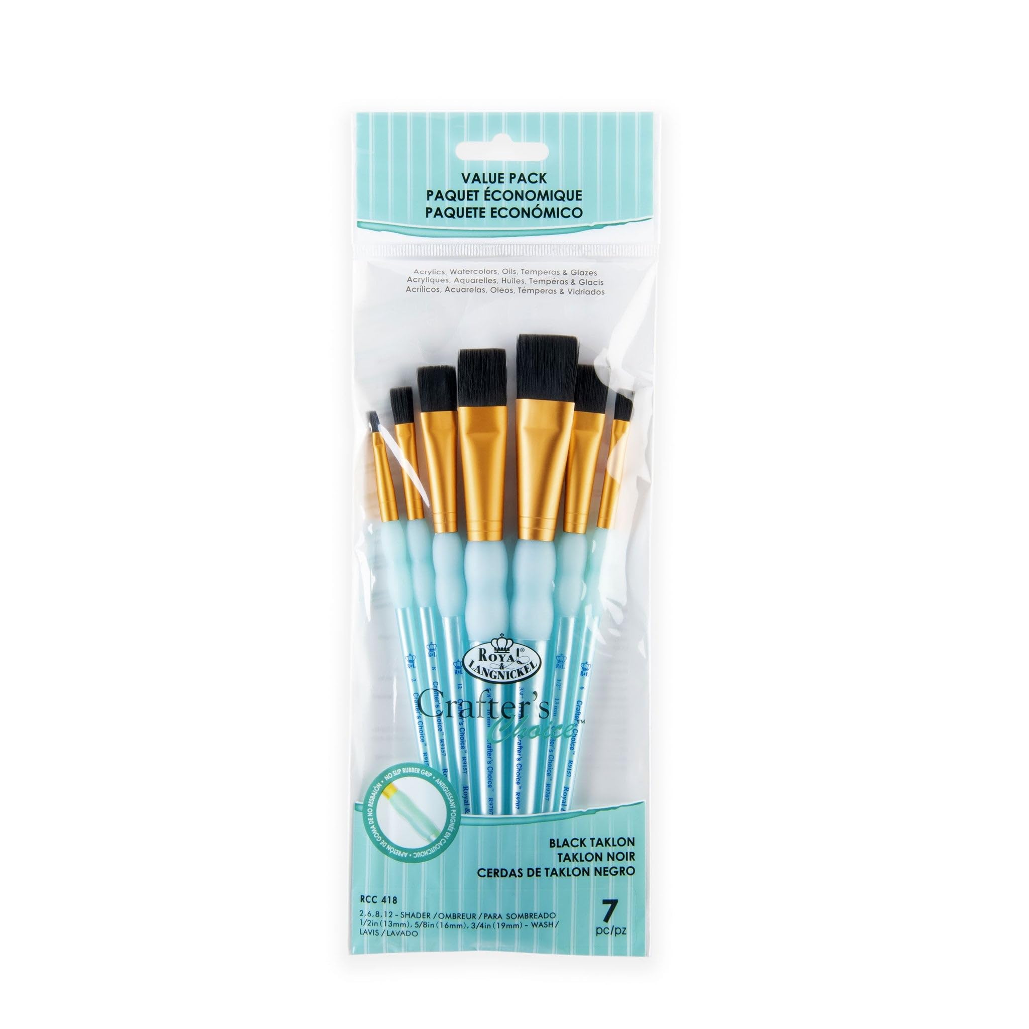Royal Brush Crafter's Choice Black Taklon Shader Brush Variety Set-7/Pkg, Small to Medium