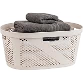 Mind Reader 40L Laundry Basket, Clothes Hamper, Premium Wicker Design, Plastic, Ivory