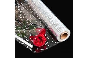 Giiffu Clear Cellophane Wrap Roll (34 in x 148 ft)-Cellophane Roll for Gift Basket, White Polka Dot Wrapping Paper, 3 Mil Thick Plastic Hampers Gift Wrap for Flower Bouquet, Basket, Treats, Crafts