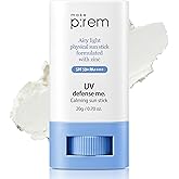 MAKEPREM UVA UVB Defense Me Calming Sun Stick Sunblock SPF 50+ PA++++ 0.7 Oz VEGAN Sensitive Oily Acne-Prone Skin Reef-Safe Mineral Sunscreen Non-Nano No Chemical UV Protection Non-Greasy Sticky Kids