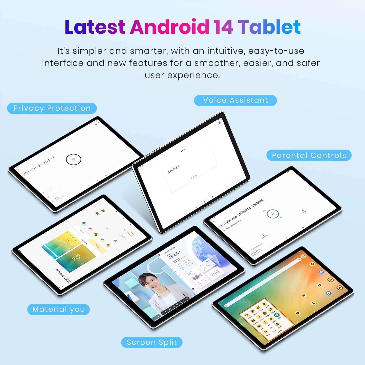 Tablet, 10.2 inch, Android 14 Tablets, Octa-Core, 12GB RAM + 64GB ROM (1TB Expand), 6000mAh Battery, 2.4G+5G Wi-Fi 6, 2MP+8MP Cameras, Bluetooth, 1280x800 FHD IPS (Gray)