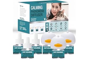 LIWENQI Cat Calming Diffuser 6 in 1 Multicat Calming Pheromones Diffusers Relief Stress Anxiety Fighting Scratching 90 Days Calm Relaxing Pheromone for Cats kit 48ml Refill Fits All Common Diffuser Plug In