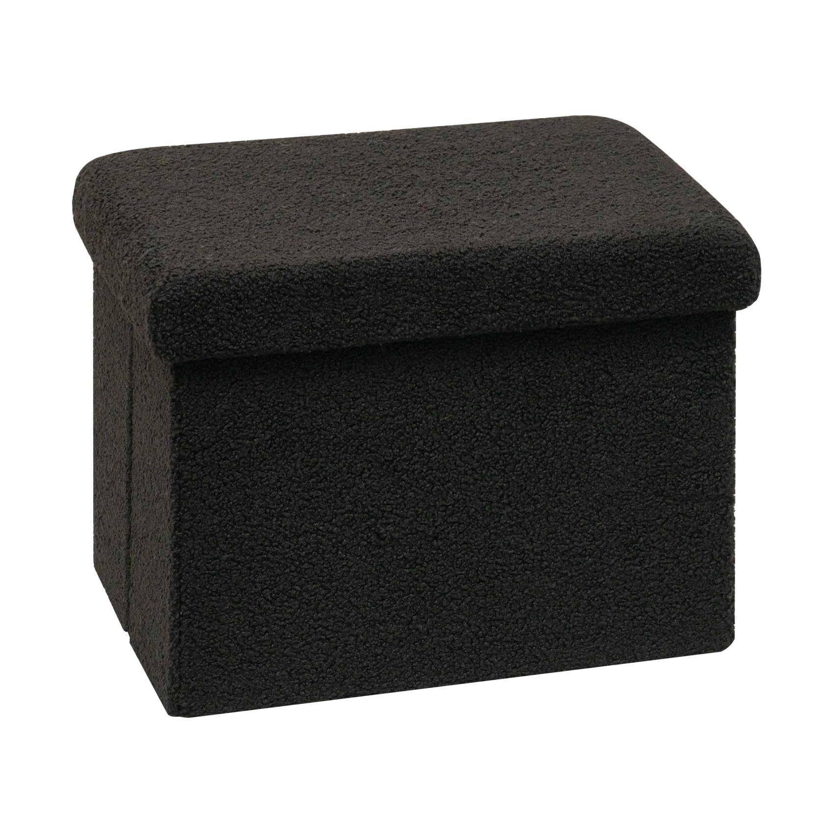 Bonlife Ottoman Seat with Storage,Folding Small Footstool for Living Room,Cube Toy Chest Box,Foot Rest,Sherpa Fabric,Black,42x32x32cm