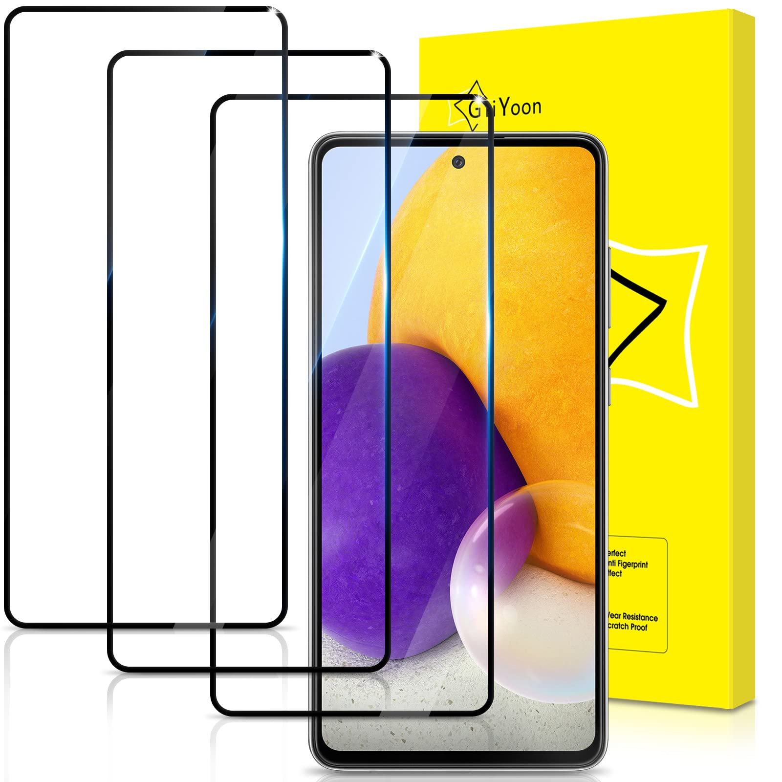 GiiYoon-3 PACK Screen Protector for Samsung Galaxy A73 5G/A72 4G/5G Tempered Glass [HD Full Coverage] [Easy Installation] [Round Edge] [Scratch Resistant] [9H Hardness] Protective Film — image 1