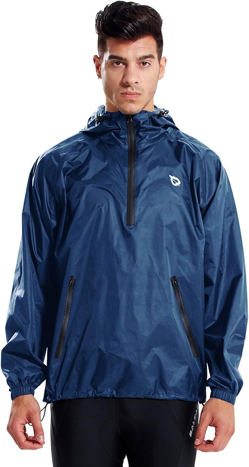 BALEAF Men's Rain Jacket Waterproof with Hooded Lightweight Packable Cycling Pullover Running Raincoat Poncho Windbreaker: Clothing