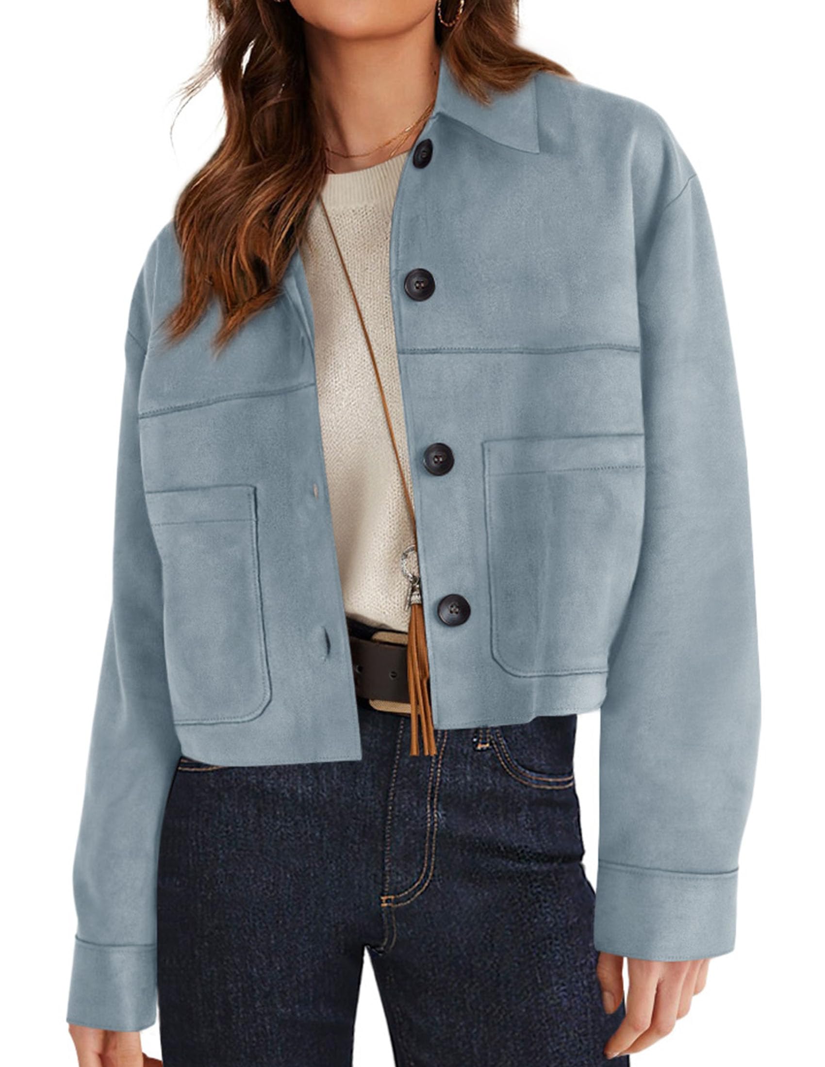 PRETTYGARDEN Women's Faux Suede Cropped Jacket