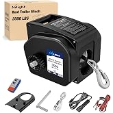 Nilight Boat Trailer Winch 3500 lbs Portable Electric Boat Winches 12 V DC Marine Winch with Remote Control and Hand Crank Power-in Freewheel Operation Waterproof Reversible Winch for Boat Trailer