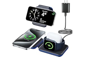 APETIY Charging Station for Apple Multiple Devices, 3 in 1 Magnetic Wireless Charger Dock for iPhone 15/14/13/12/Pro/Plus/Max, Travel Charger for Apple Watch 9/8/Ultra 2/7/6/SE/5/4/3 & AirPods 1/2/3/Pro