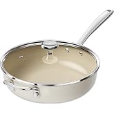 Redchef Ceramic Saute Pan with Lid, 5QT Nonstick Deep Frying Pan, 11 inch | Non Toxic Cooking Pan, Chef Pan, Helper Handle, All Stoves, Fast Even Heating, Dishwasher/Oven Safe, PFAS Free, Begie White