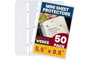 OFFICE WERKS Officewerks Heavyweight Clear Mini Sheet Protectors Holds 5.5 x 8.5 Inch Sheets, Fits a 3-Ring Binder, Crystal Clear and Acid-Free with Reinforced Holes, Top Loading, Archival Safe (50 Pack)