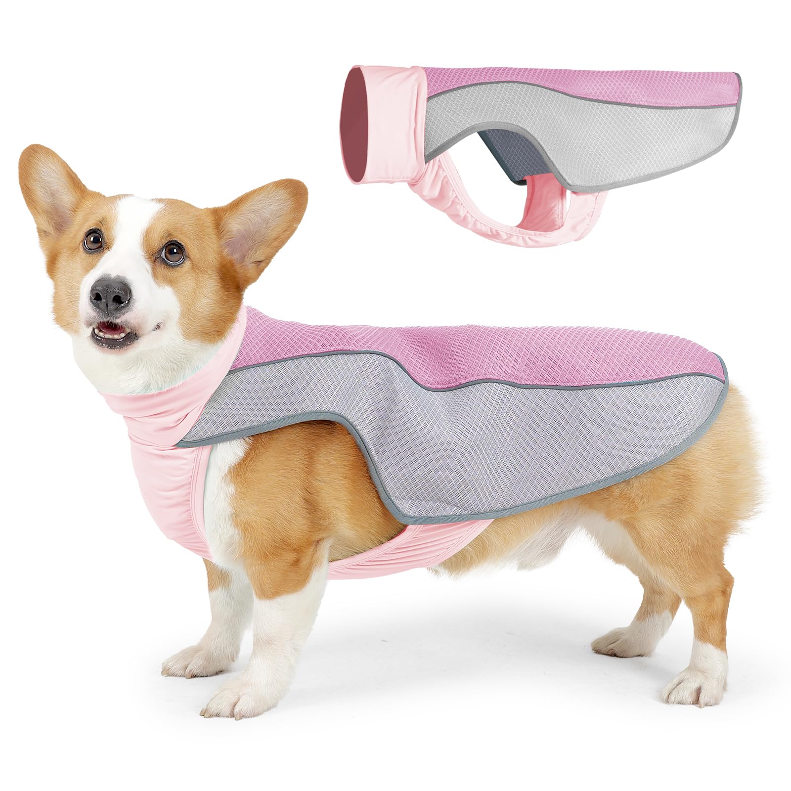 Lelepet Dog Cooling Vest, Summer Dog Cooling Jacket for Large Dogs, Evaporative Pet Cool Coat, Safety Sun Protection Cool Vest, Breathable Mesh Ice Shirt for Outdoor Activity, Pink L