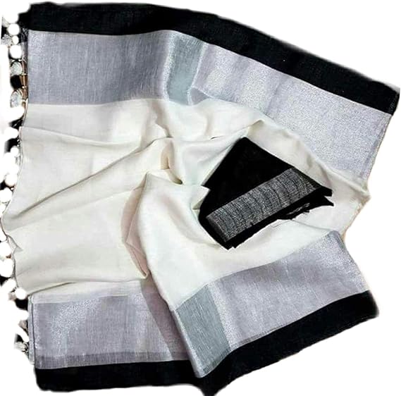 Women's Bhagalpuri Linen Saree With Blouse Piece (ANH0113_White)