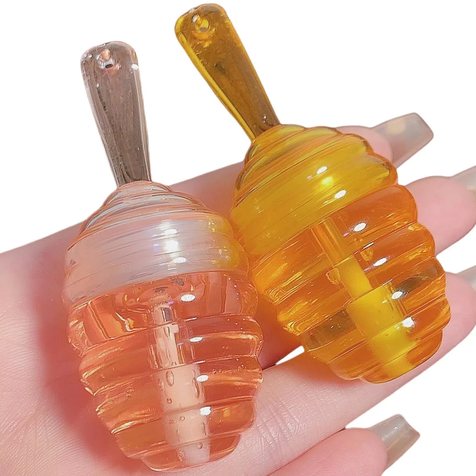 EOGRFW Honey Lip Oil, 2PCS Lip Gloss Set Clear Lip Gloss, Moisturizing Liquid Lipstick, Lip Glow Oil, Transparent Lip Gloss Kit for Day&Night Lip Care, Honey and Peach Flavors