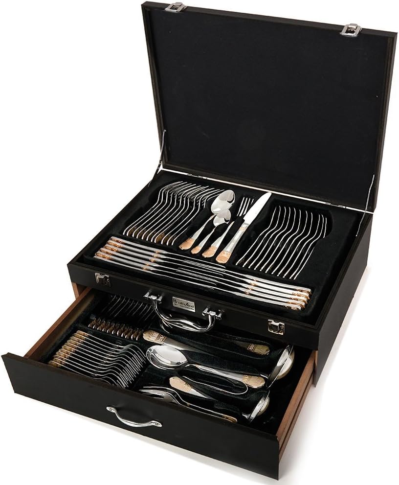 84 Piece Silverware Flatware Set 304 Surgical Stainless Steel w/ 24k Gold Plated Accents Service for 12