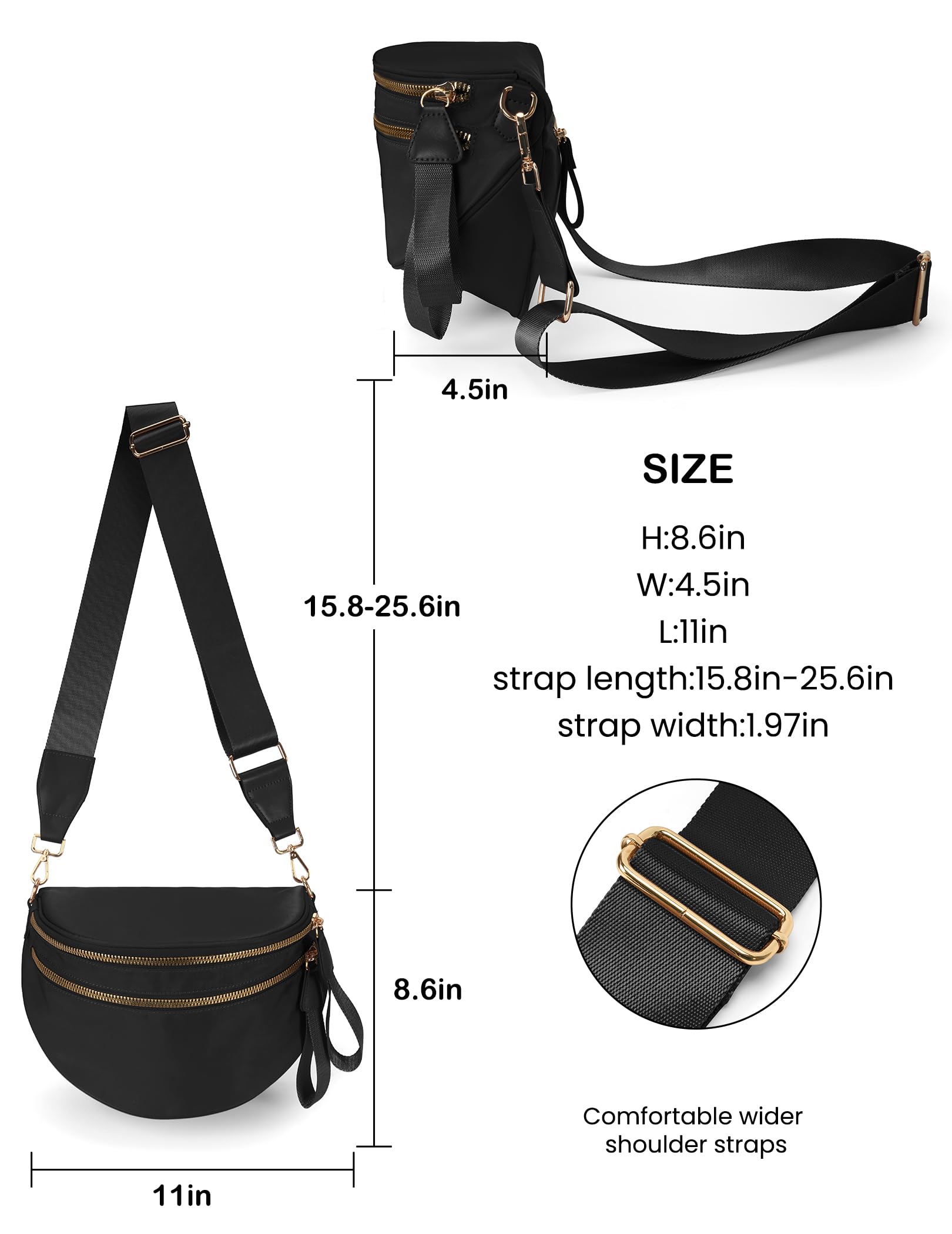 FEIBOON Spacious Nylon Crossbody Bag Bum Bag Handbags Wallets Purses Trendy Shoulder Bag for Women
