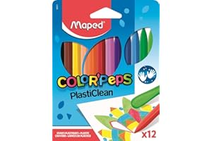 Maped 862011 Color'Peps Plasticlean Plastic Crayons, Pack of 12, Assorted Colours
