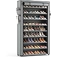 LANTEFUL Shoe Rack with Covers 10 Tier Tall Shoe Rack Organizer Large Capacity Shoe Shelf Storage 40 Pairs Space Saving Free Standing Shoe Storage Organizer for Closet, Entryway, Dorm, Grey