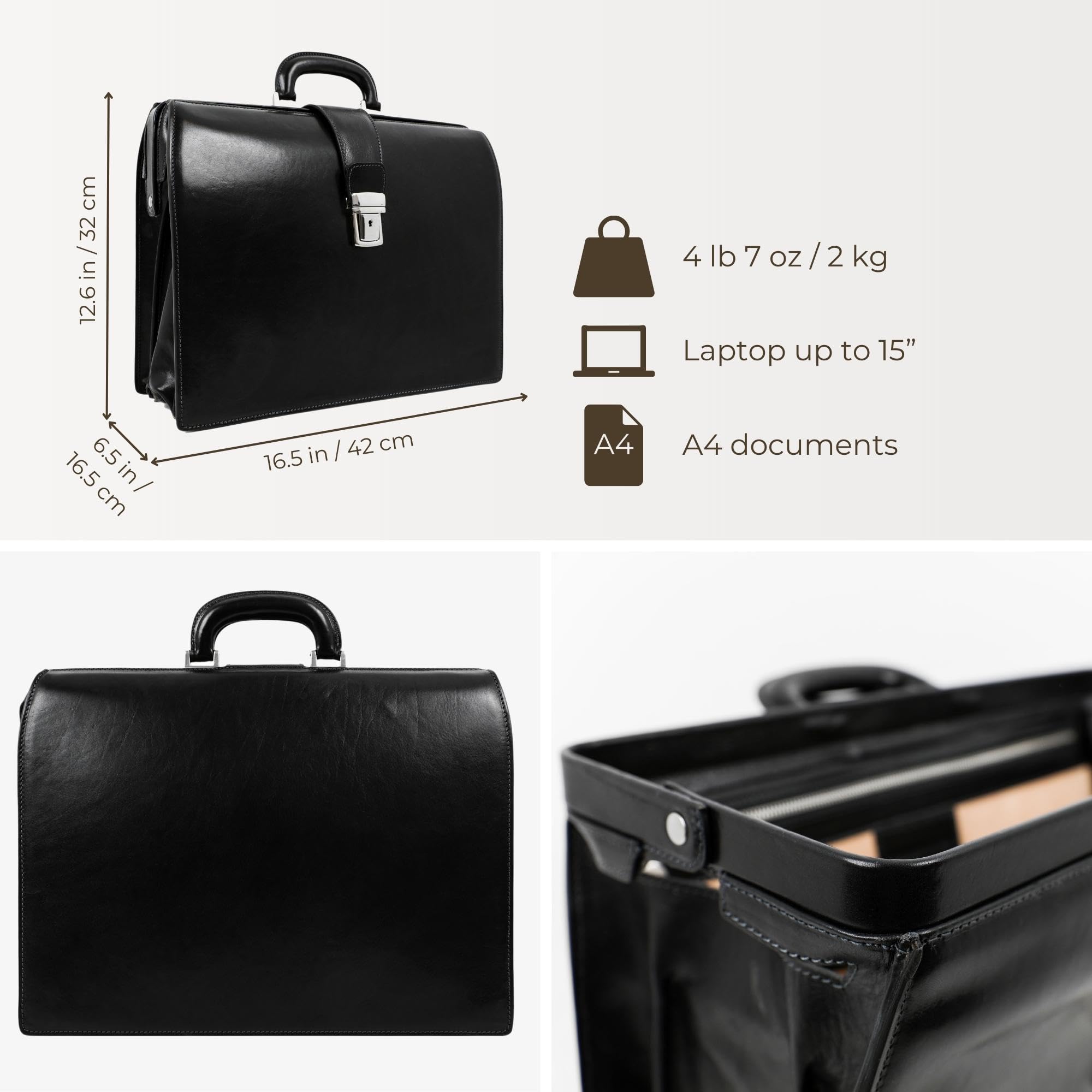 Time Resistance Leather Lawyer Briefcase - Italian Handmade Laptop Briefcase for Men and Women - Attache Case - Doctor Bag