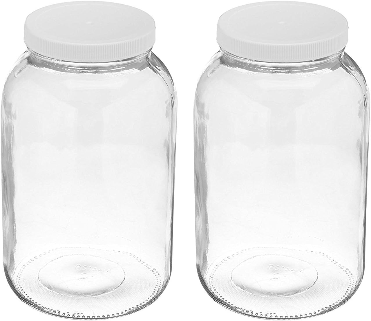 2 Pack ~ Wide Mouth 1 Gallon Clear Glass Jar - White Lid with Liner Seal for Fermenting Kombucha/Storing and Canning/USDA Approved, Dishwasher Safe