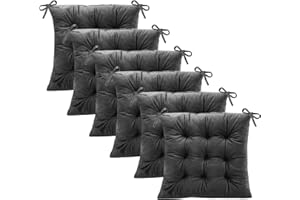 MISSSOUL 6 Pack Square Seat Cushion Chair Pads for Kitchen Dining Chairs, Soft Comfort Velvet Chair Mat Pillow Cushions with Ties for Office Desk Living Room Tatami 15.5", Dark Gray