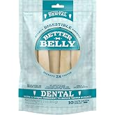 Better Belly Dental Roll Small Highly Digestible Dog Treats, 10 Count | Unique Ingredient Reduces Tartar, Long-Lasting Digestible Chew, No Grain Added, No Artificial Colors Or Flavors, Adult Dogs