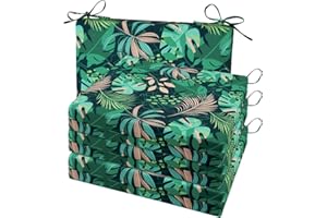 Cozyide Outdoor Chair Cushions, Waterproof Patio Seat Cushions with Adjustable Straps, Square Corner Patio Chair Cushions for Garden, Green Leaf, 18.5x16x3 Inch (Pack of 4)