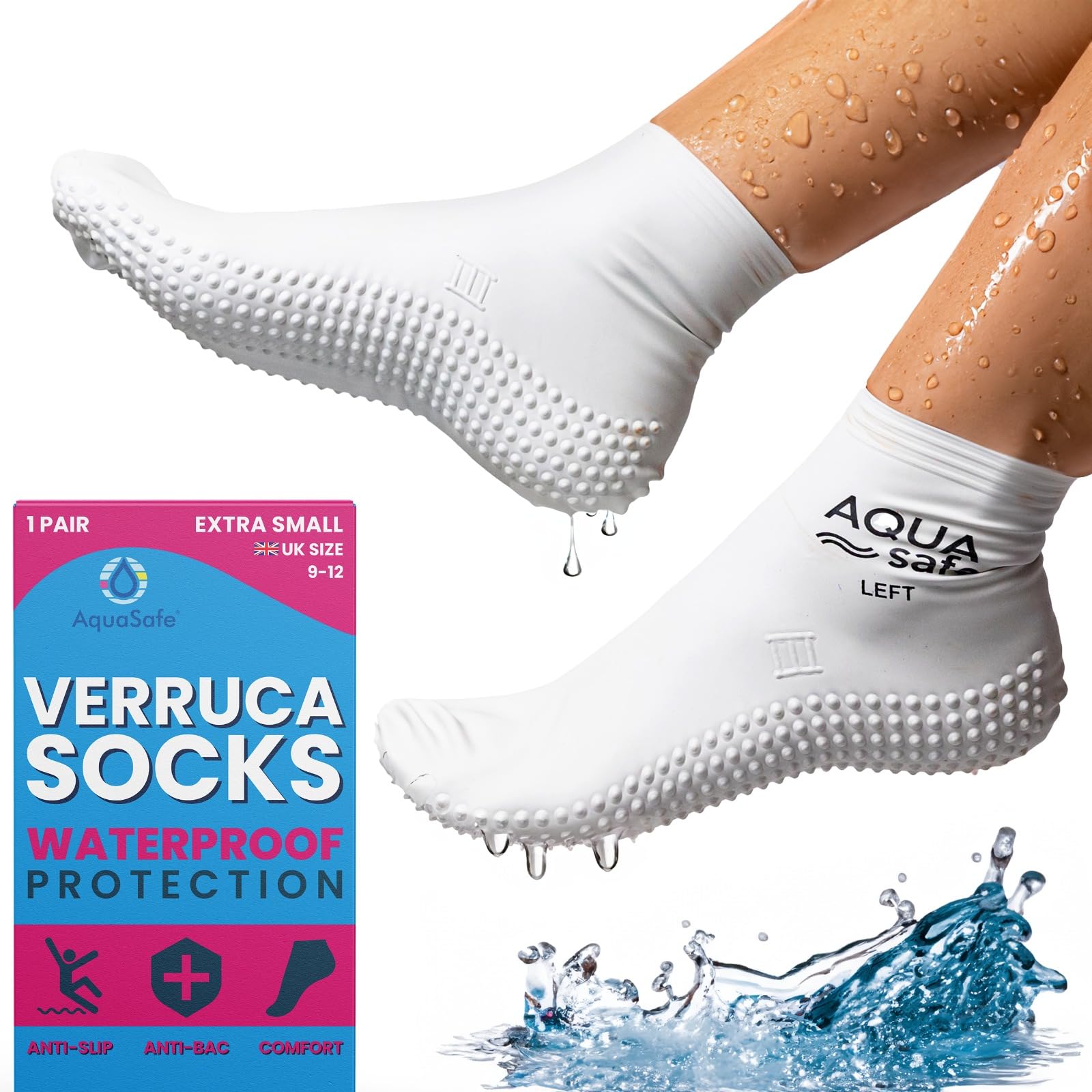 Aquasafe Guardsocks Verruca Sock Kids and Adults - 100% Latex Swimming Pool Swim Socks for Kids and Adults - Non-Slip Waterproof Swimming Shoes for Verruca Protection at Pools