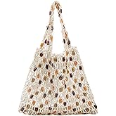 Boho Crochet Shoulder Bag for Women, Colorful Beaded Beach Tote Handbag Lightweight Summer Knit Hobo Purse &Travel Organizer (Style 1)