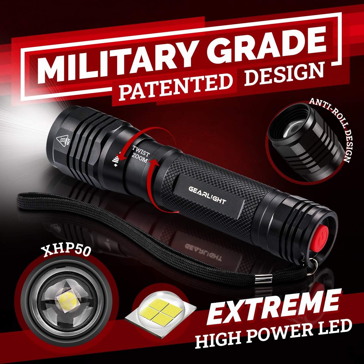 GearLight High Lumens LED Flashlight S2500 - Powerful Patented 1500 Lumen Flashlights, Brightest Tactical Flash Light, Super Bright Camping Accessories and Gear - - 