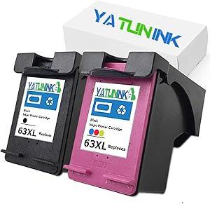 YATUNINK Remanufactured Ink Cartridge Replacement for HP 63XL Black Ink Cartridge & 63XL Color Ink Cartridge for HP Envy 4520 Officejet 1110 Officejet 3830 Deskjet 3630 Deskjet 3632 Printer (2 Pack)