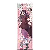 NOLA SHOP Anime Wall Scroll Banner, Bamboo Girl Nezuko Design with Cherry Blossoms, Silk Fabric, 27.5 x 9.8 Inches, Vertical Hanging Poster for Bedroom