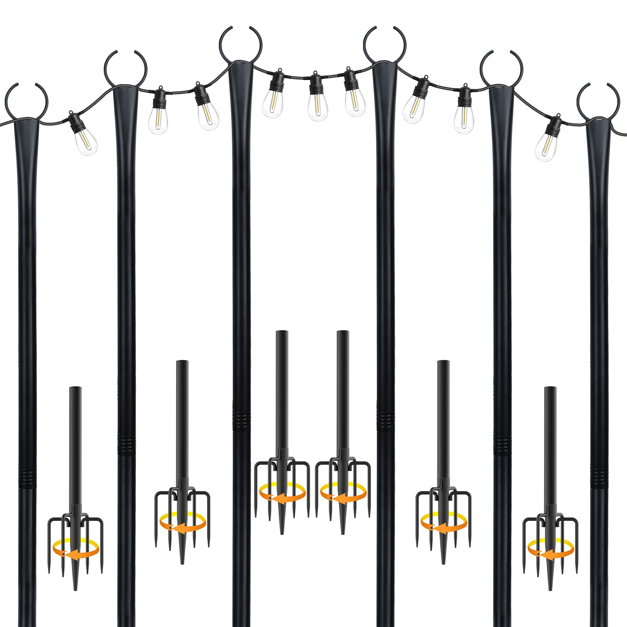 Photo 1 of 10 Ft String Light Poles for Outside, 6 Pack Heavy-Duty Metal Poles for Outdoor Hanging Lights with Fence Brackets, Outdoor String Light Pole Stand for Patio, Backyard, Garden