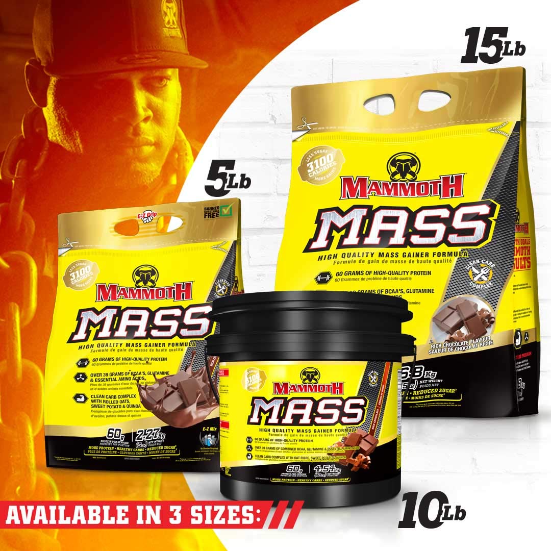 Mammoth Mass: Weight Gainer, High Calorie Protein Powder Workout Smoothie Shake, Low Sugar, Whey Isolate Concentrate, Casein Protein Blend, Weight Training, High Protein (Chocolate, 5lb)