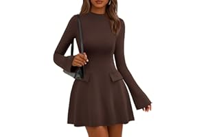 PRETTYGARDEN Women's Fall Mini Dress 2025 Long Bell Sleeve Mock Neck Bodycon Elegant Work Wedding Guest Party Short Dresses