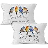 VRW Inspirational Bird Throw Pillow Covers 16x24, Every Little Thing is Gonna Be Alright Positive Quotes Decorative Pillow Covers for Home Bedroom, Motivational Gifts Accent Pillows Cover Pillowcases