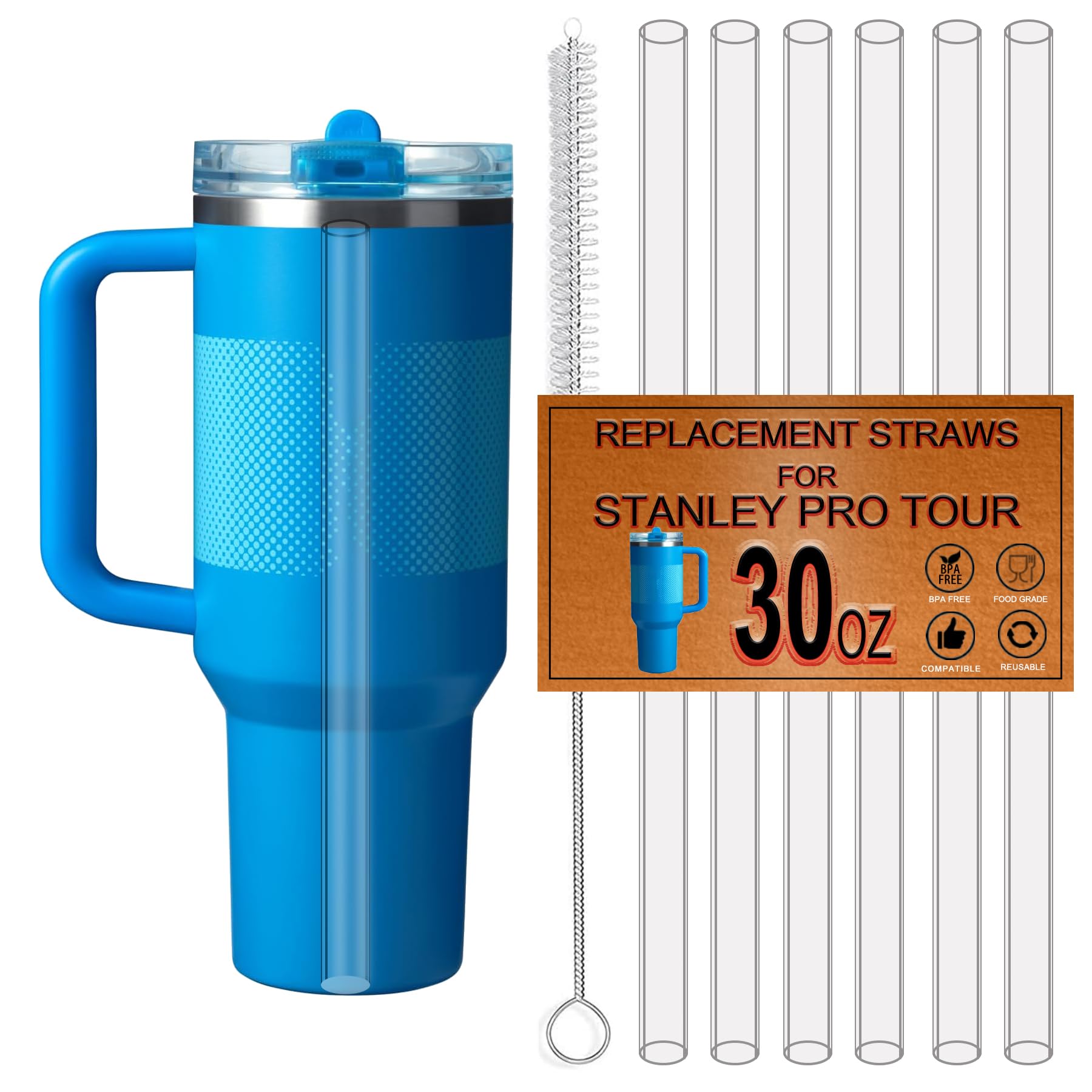 Photo 1 of 6-Pack Replacement Straws for Stanley Quencher Protour Flip Straw 30 OZ Cup, Straw for Stanley Pro Tour 30OZ Tumbler, Reusable,Made of Tritan,Dishwasher Safe,Food Safe,BPA Free,Clear