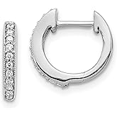 10k White Gold Diamond Huggie Hoop Earrings for Women with Round Cut Pave Diamonds, Small Elegant Hoops for Daily Wear, Classic Fine Jewelry or Bridal Accessory, Real Diamond Fashion Earrings