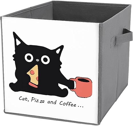 Amazon 収納ケース 折り畳み式 黑猫 コーヒー 収納ボックス 底板付き 収納バスケット 整理ボックス 収納かご 衣装ケース 収納箱 ストレージボックス 小物入れかご スタッキングボックス 整理用バスケット ランドリーバスケット 洗濯かご おもちゃ収納 衣類収納ボックス