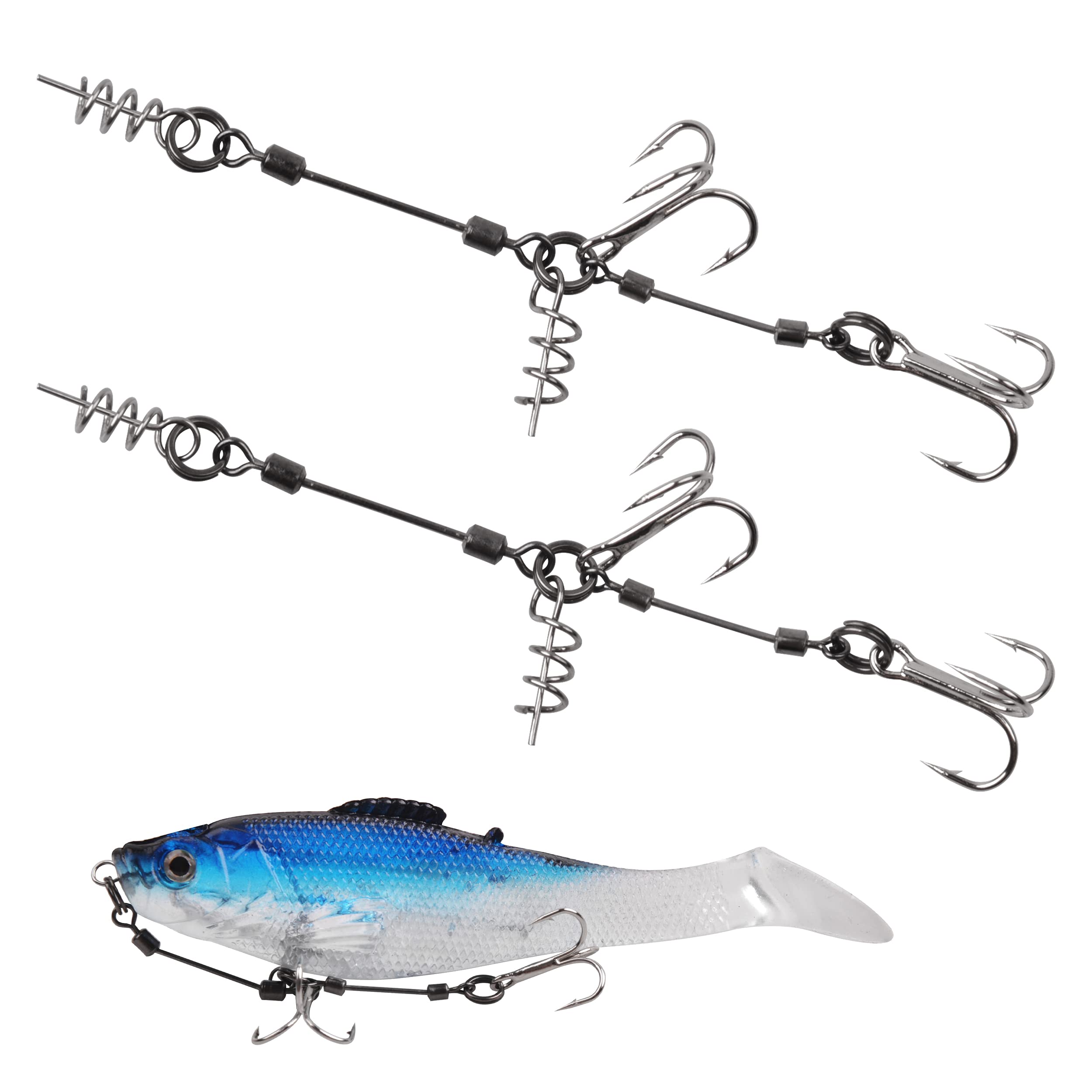 Fishing Hook Rig Stinger Fishing Lure Shallow Rig Combinations 2 Treble Hooks With Screw Ring Swivels Connector Shad Predator Fishing Wire Trace(Hook 10#-6pcs)