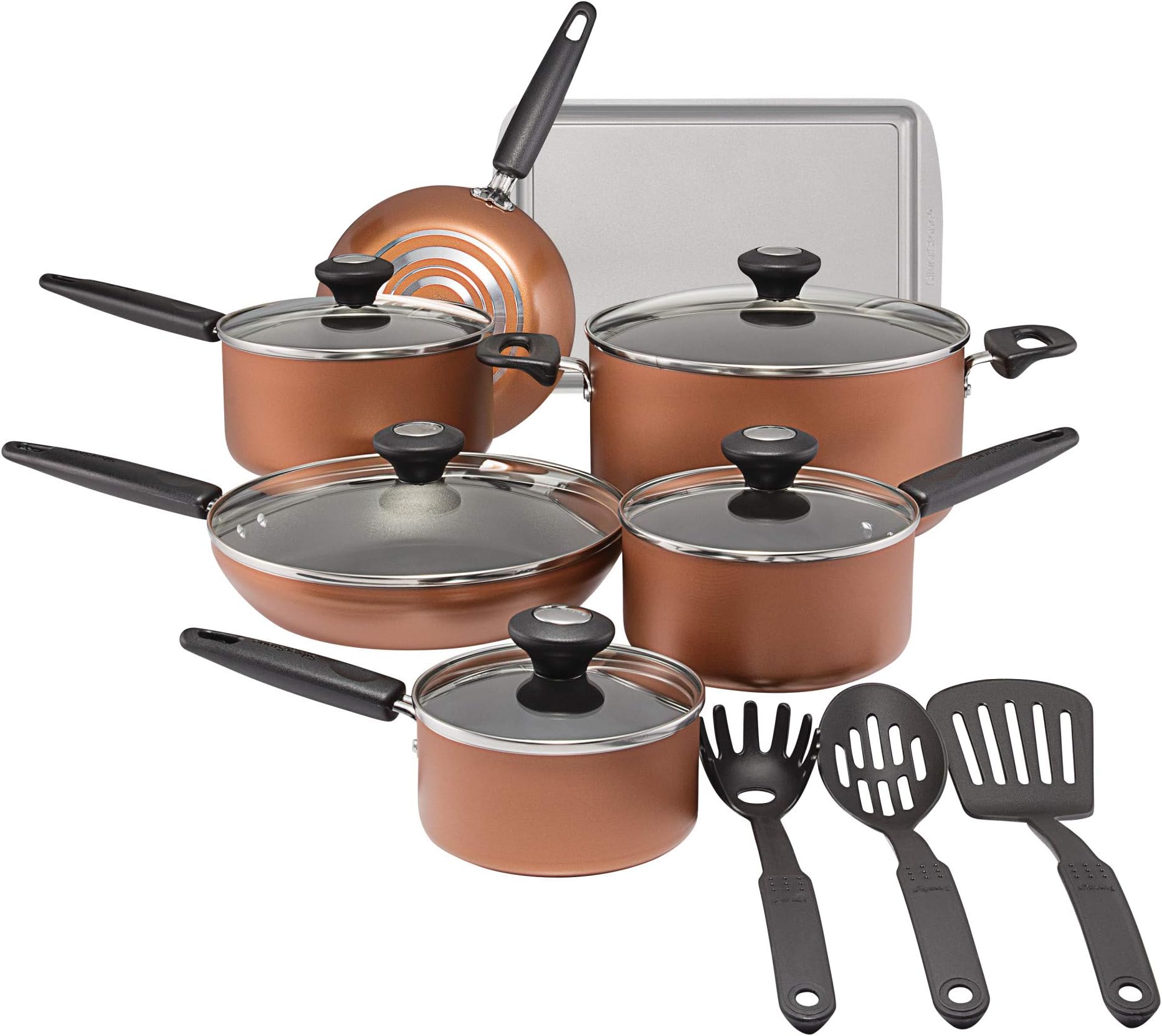 SilverStone Culinary Colors 2 Nonstick Cookware Pots and Pans Set, 15 Piece, Copper