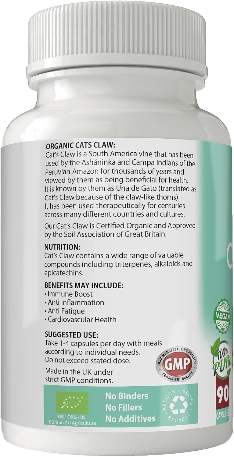 Simply Pure Organic Cat's Claw Capsules x 90, 500mg, 100% Natural Soil Association Certified, Gluten Free, GM Free and Vegan. - Image 3