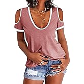 Dellytop Women's Cold Shoulder Top Casual Scoop Neck Short Sleeve T-Shirt