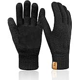 MIG4U Mens Warm Winter Wool Gloves Knit, Thermal Insulated Fleece Lined Glove with Leather Palm