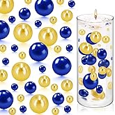 FFUW 200 Pcs Floating Beads for Centerpieces Vases Filler 8/14/20 mm NO Hole Floating Pearl Beads Home Weddings Table Centerpieces Party Decor, Gold, Royal Blue