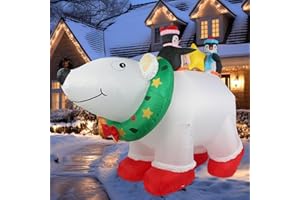 Aotiooy 6FT Christmas Inflatables Outdoor Decoration Polar Bear with Penguin Build-in LEDs Blow Up Christmas Outside Decoration for Home Family Yard Lawn Garden